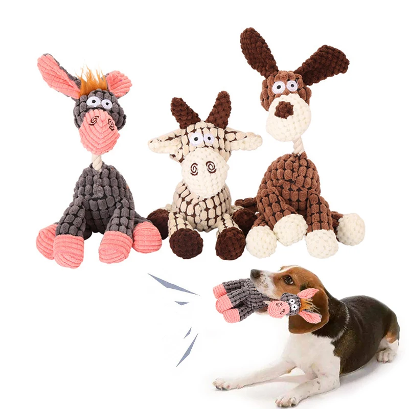 

Fun Pet Toy Donkey Shape Corduroy Chew Toy For Dogs Puppy Squeaker Squeaky Plush Bone Molar Dog Toy Pet Training Dog Accessories