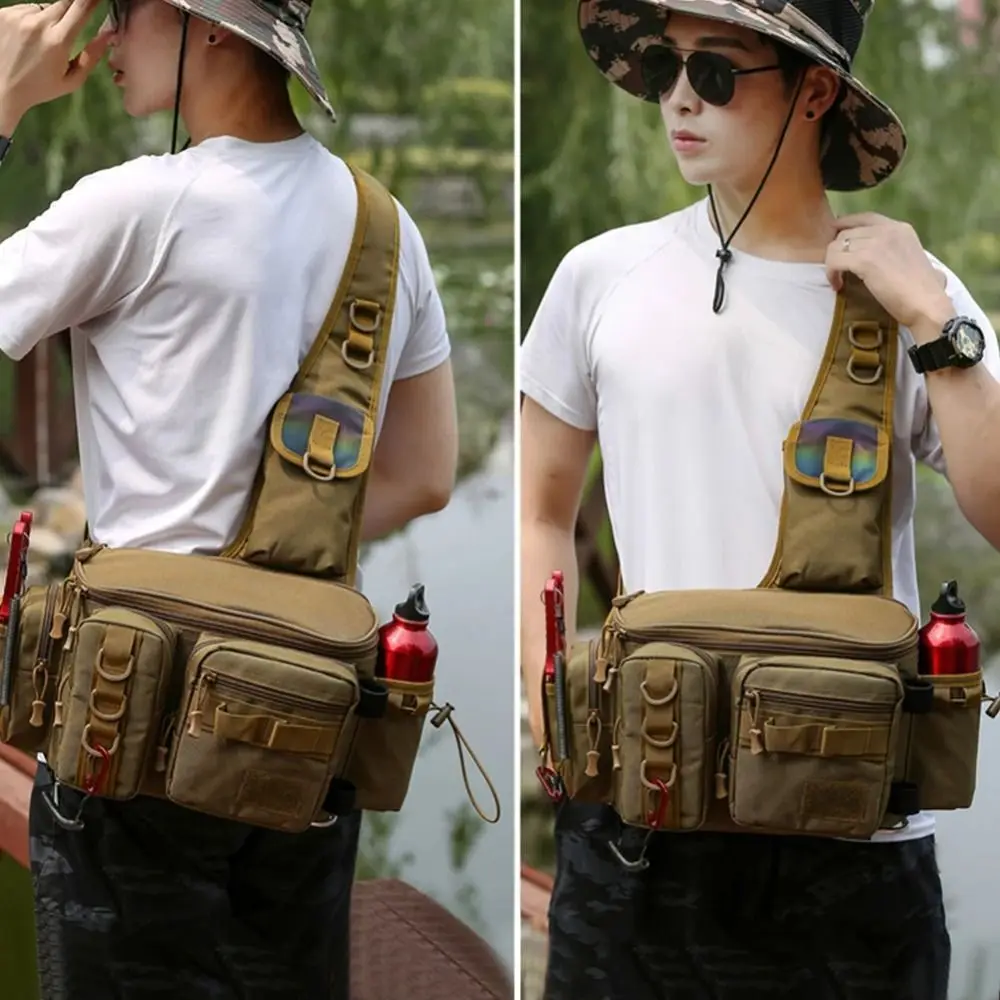 

600D Nylon Fishing Shoulder Bag Multi Pocket Multifunctional Fishing Waist Pack Large Capacity Waterproof Fishing Tackle Boxes