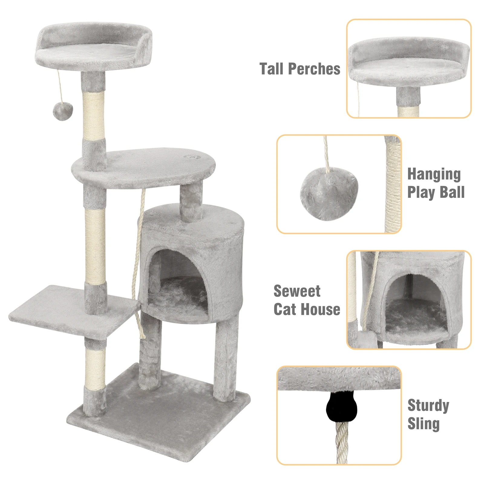Cat Tree Multi-Level Tower Condo Scratching Post Kitten Toy Cozy Condo Climb Furniture Climbing Tower Activity Centre Gray