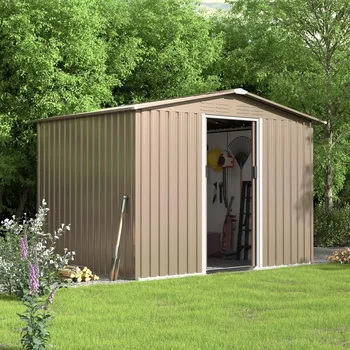 Garden Furniture-Metal Outdoor Storage Shed 8FT x 6FT Utility Tool Shed with Lockable Sliding Doors Garden Backyard Lawn Patio 1