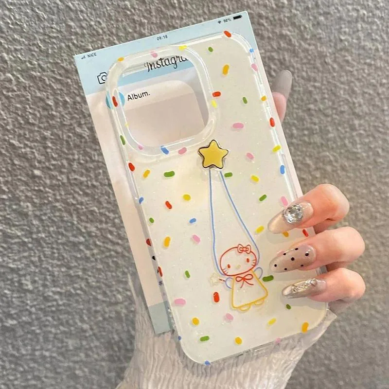 Rotary Star Colored Ribbon KT Cat White Acrylic Phone Case