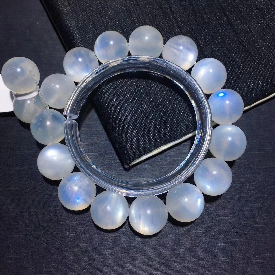 

Natural Blue Light Moonstone Clear Round Beads Bracelet Stretch 12.6mm Size Women Men Fashion Stone Genuine AAAAA