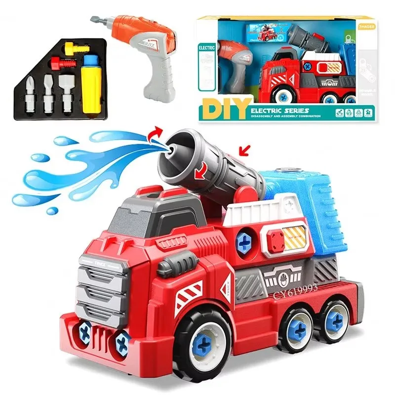 High Quality Take Apart Take Apart Cars Assembly Fire Trucks Toy Truck Construction Toy Vehicles With Tools and Electric Drill