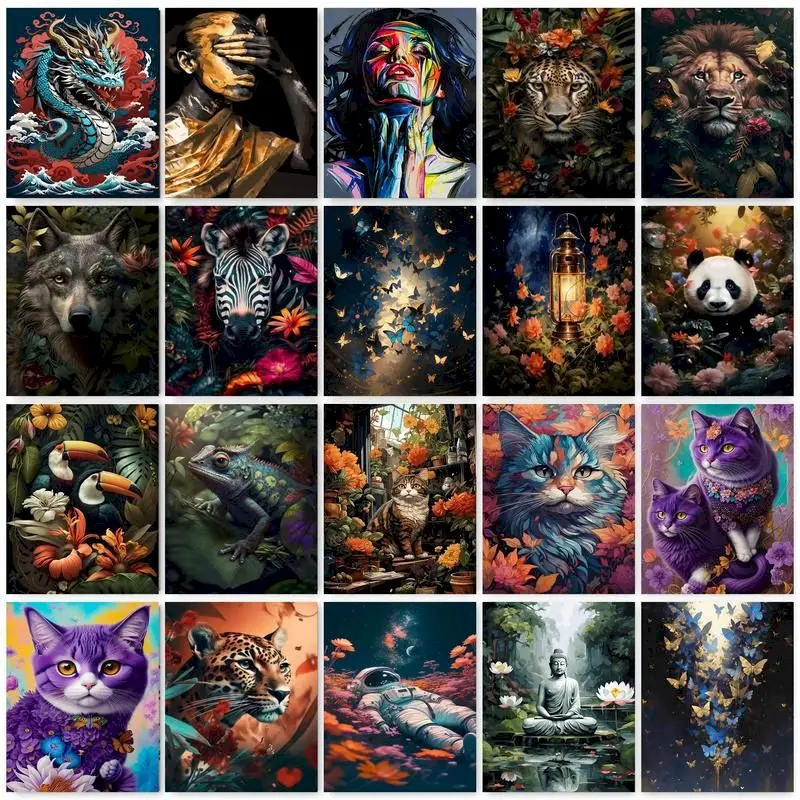 GATYZTORY 숫자에 그림 그리기 동물 그림 키트, 숫자에 그림 그리기, 벽 아트 그림, 성인용 캔버스 페인팅, DIY 공예, 60x75cm