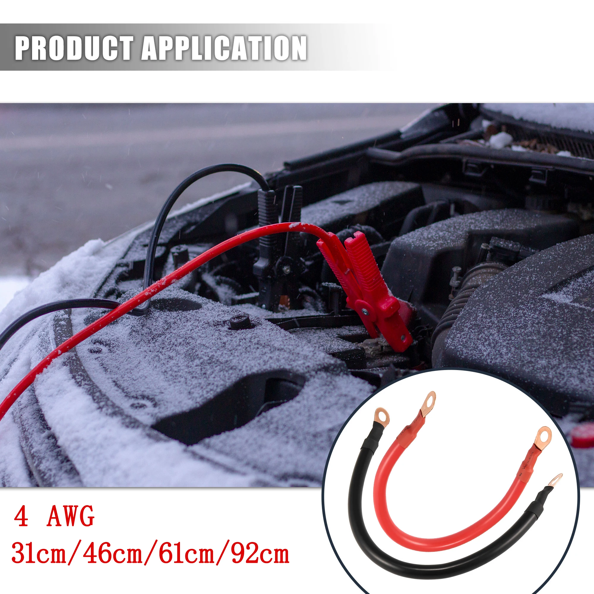 X Autohaux 4 Awg Gauge 1Ft 31Cm 5/16 "M8 Alette Cavi Batteria Completamente Assemblati Cavo Negativo Per Auto Camion Rv Camper Nero