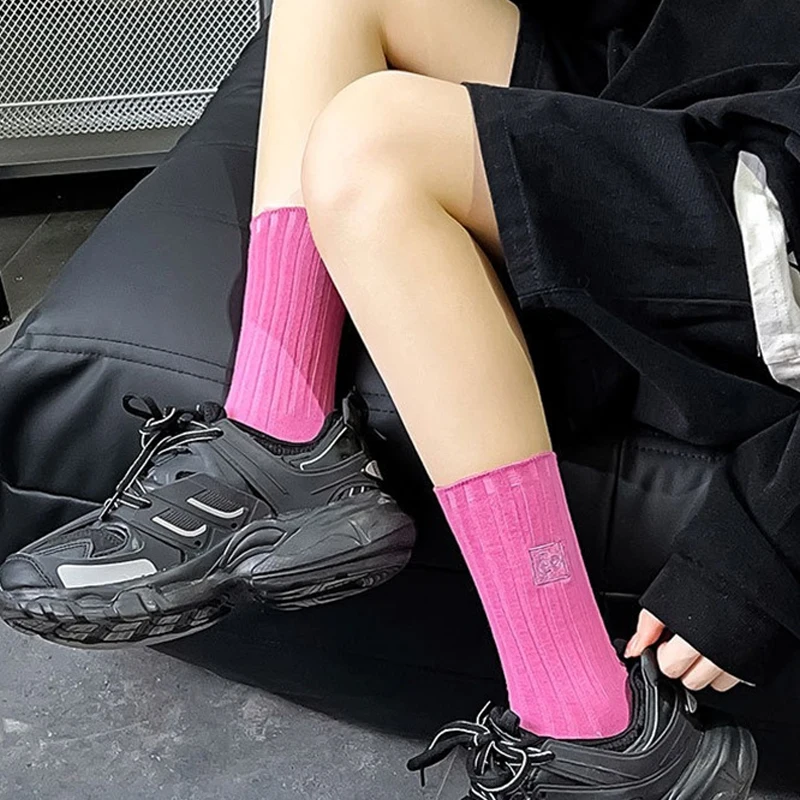 

1/2Pairs Solid Color Women's Casual Cotton Socks Japanese Fashion Thicken Warm Mid-calf Socks Winter Pure Color Pile Socks