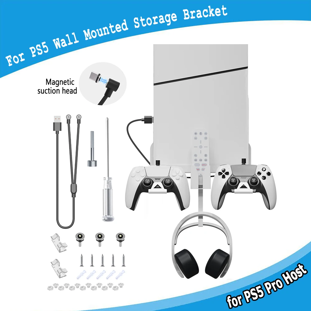 Per Ps5 Nuovo Supporto Di Archiviazione A Parete Per Console Di Gioco Per Ps5 Pro Supporto Da Parete Per Host Auricolari Con Maniglia Di Archiviazione