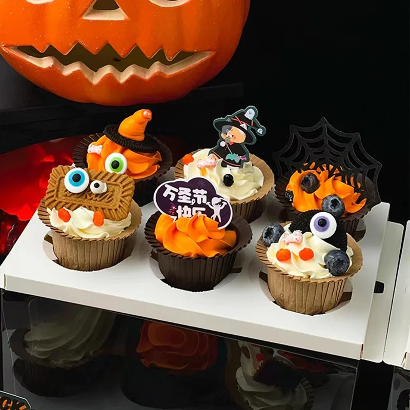 Ercadio 48Pcs Edible Halloween Cupcake Toppers Edible Happy
