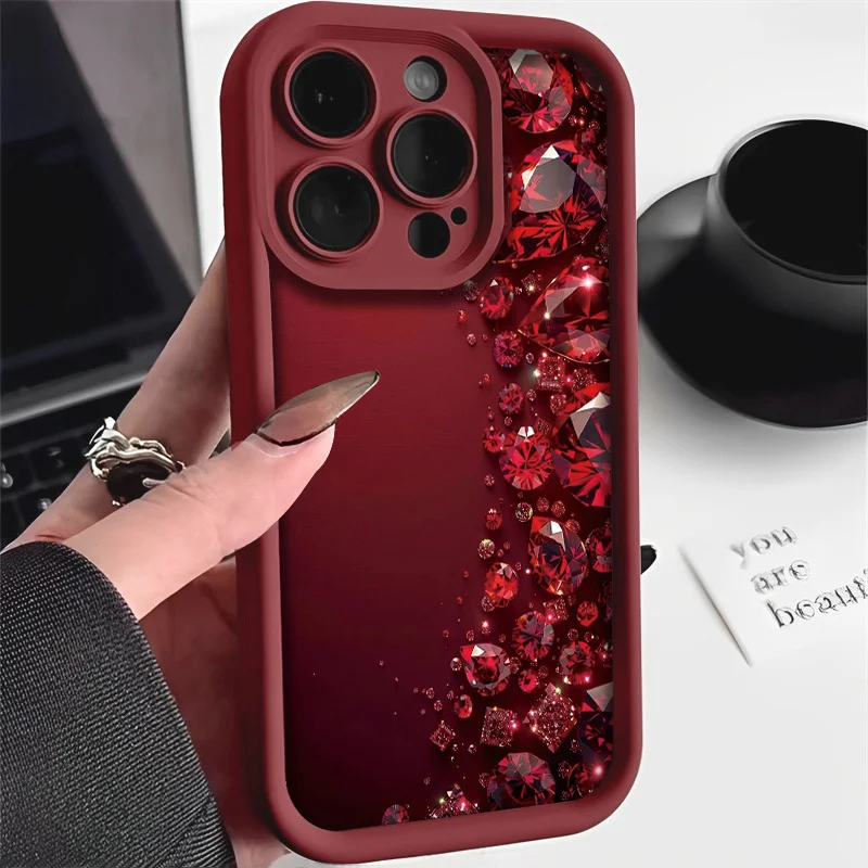 Brilliant Red Diamonds Pattern Silicone Phone Case - Soft and Stylish Cover