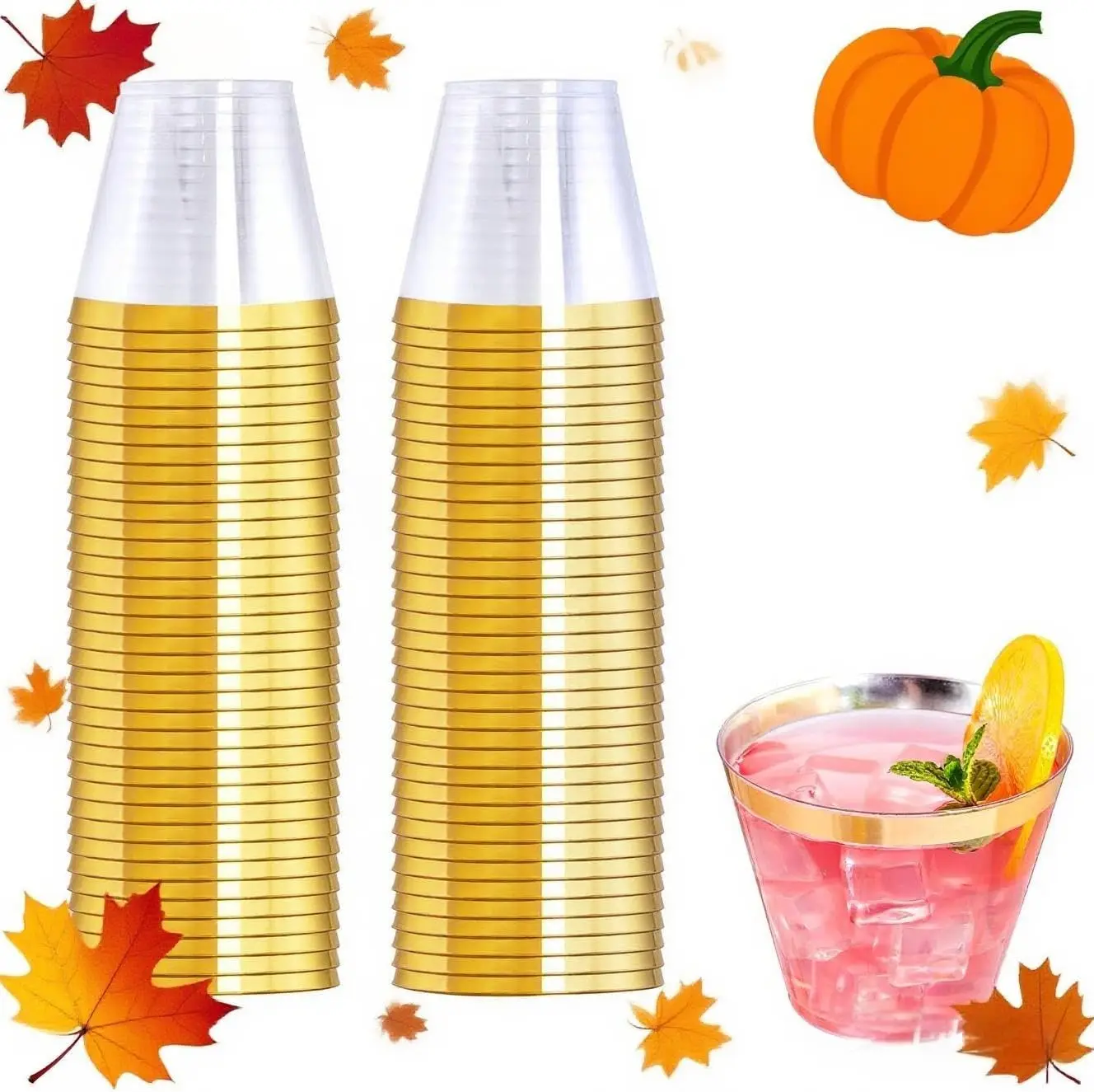 24Pack 9 oz Disposable Clear Plastic Cup Outdoor Tasting Picnic Plastic Cups for Wedding Christmas Party Thanksgiving Cocktail
