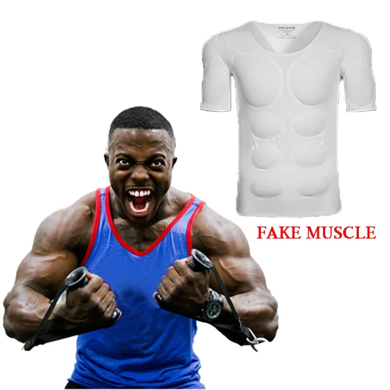 Ropa Hombre Músculo Simulado Camiseta Músculos Falsos Hombre - Acolchado Pecho Y Abdomen - Spandex Elástico - Blanco - Desmontable Camiseta Spandex Blanca
