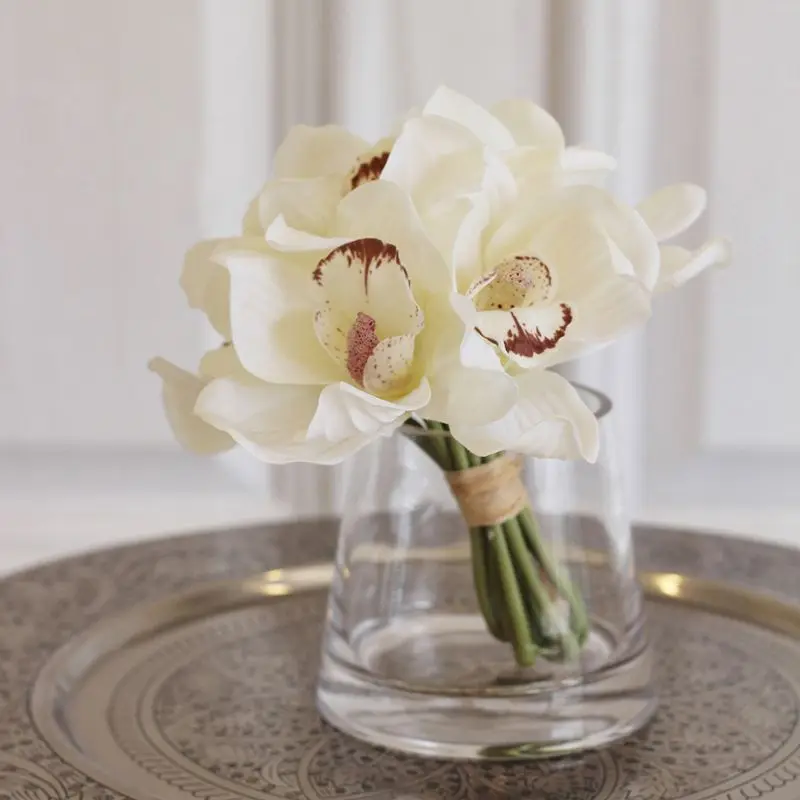 Orchidea Immortal Real Touch Cymbidium Artificiale, Home Living Room Decor, Wedding Bride Holding Flowers, Photo Props, 6 Teste