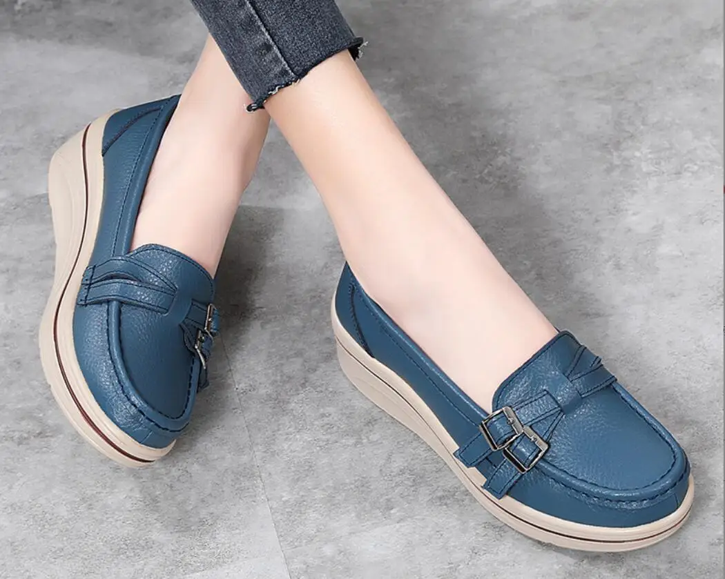 Women Flats Platform Shoes Women Elegant Genuine Leather Shoes Woman Autumn Slip On Casual Flat Shoes Women Leather shoes