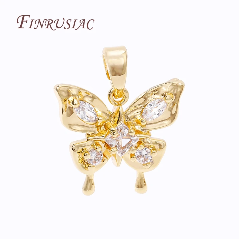 Fashion 18K Gold Plated Brass Metal Inlay Zircon Butterfly Charms Pendants DIY Jewelry Making Bracelet Necklace Accessories