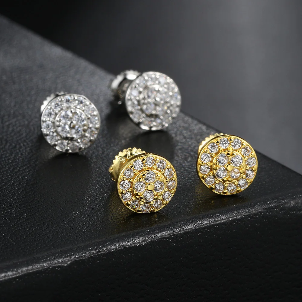 Orecchini A Perno In Oro Giallo 14k Con Zirconia Cubica Rotonda 3mm - Chiusura A Vite