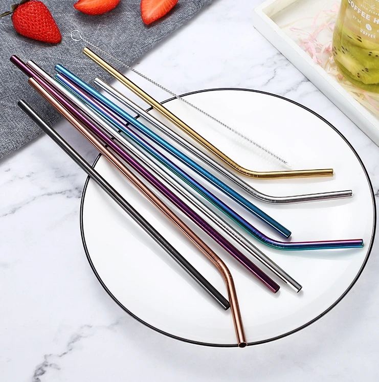 6-Piece Reusable Stainless Steel Drinking Straw Set with Case and Cleaning Brush