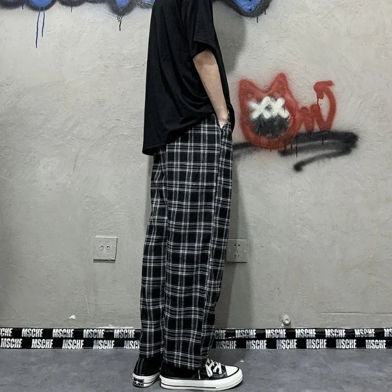 2025 Korean Style Plaid Pants Women Summer New Loose Straight Wide-leg Loose Casual Office Lady Trousers Daily Sweatpants Female 5