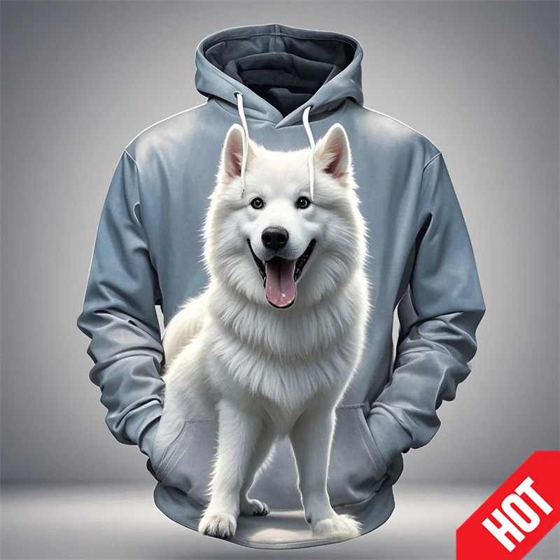 thumbnail image 1 of Sudadera con capucha con estampado 3D de anime samoyedo para hombre y mujer, divertida, informal, de moda urbana, para niños y niñas, 1 of 5