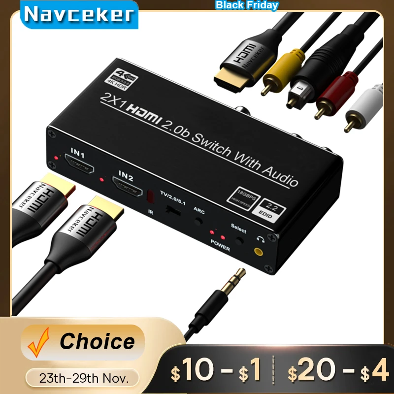 2X1 4K 120Hz Hdmi Switch Estrattore Audio Con Arco Ottico Toslink Hdmi 2.0 Switch 4K 60Hz Hdmi Switcher Remoto Per Apple Tv Ps4