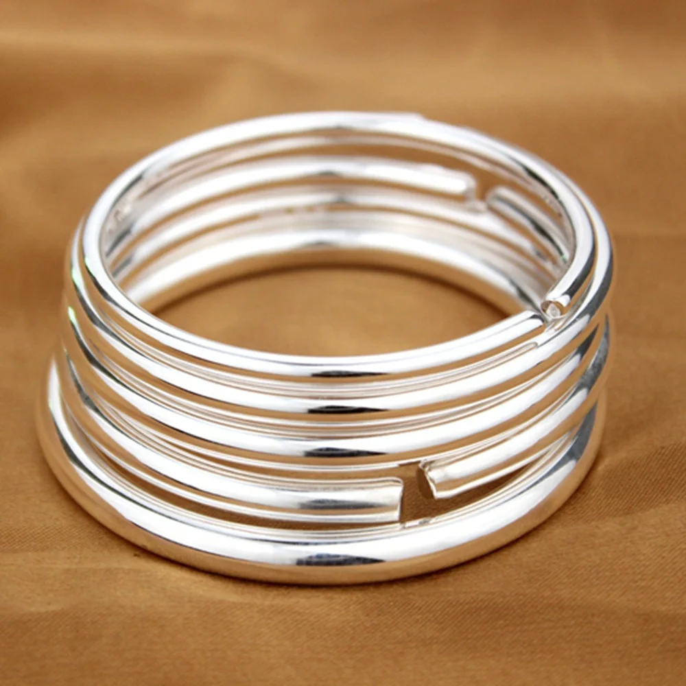 999 sterling silver bracelet frosted men's and women's pure silver bracelets glossy bringht opening couple silver bracelet