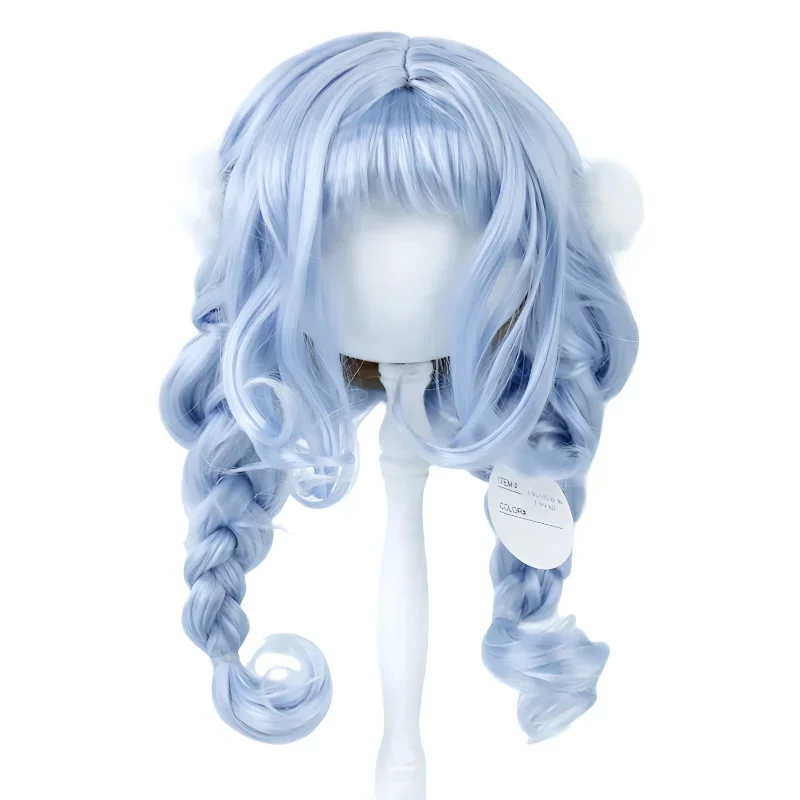

38CM Head Doll Wigs Blue Pigtails Plaits Braid High Temperature Fiber Synthetic Wigs For Plush Doll Cotton Doll Accessories Hair