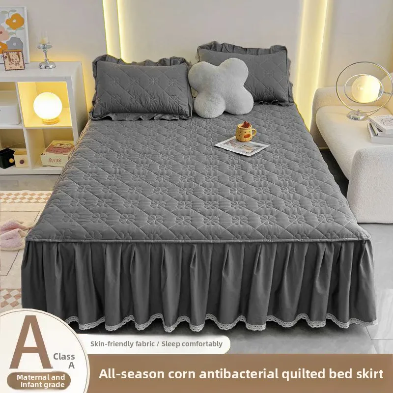 Потовщений бавовняний чохол для ліжка, протиковзкий, з трьох частин, однокомпонентний, однотонний, універсальний для всіх сез...