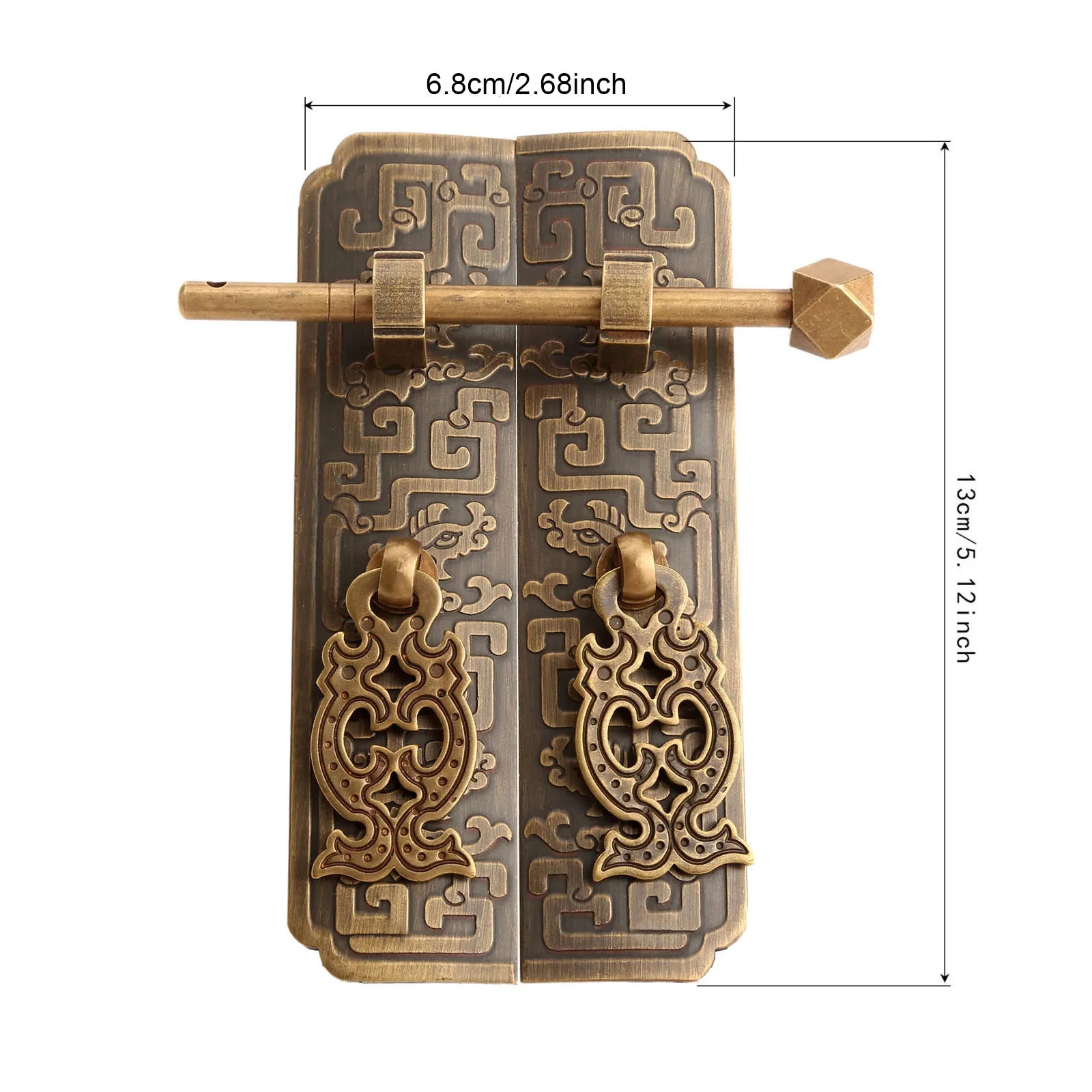 Traditional Chinese Brass Door Chest Cabinet Hardware Key Lock, 3.4