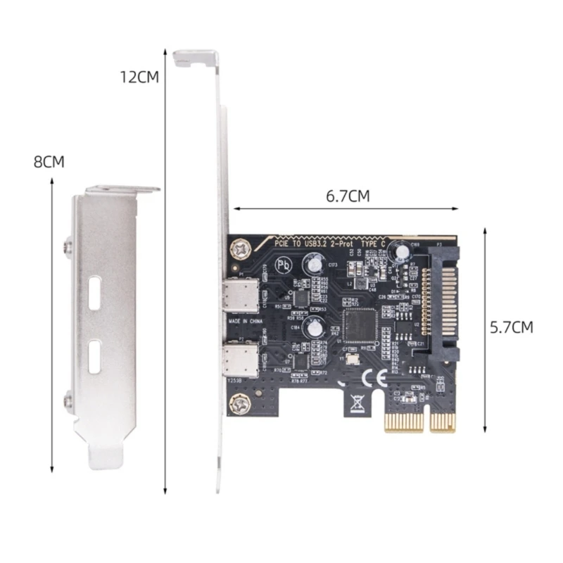 Best Seller PCIE to USB 3.2 GEN1 Expansion Card 5Gbps 2 Port Type C USB 3.2 GEN1 Card Front Panel Adapter for Desktop