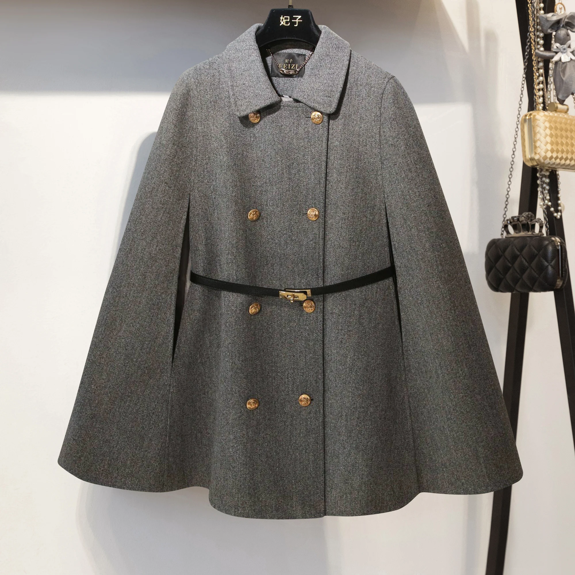 Fashion New Cape Woolen Coat Women's Double Breasted Shawl Elegant Lady Sleeveless Solid Color Woolen Coat Women's Clothes