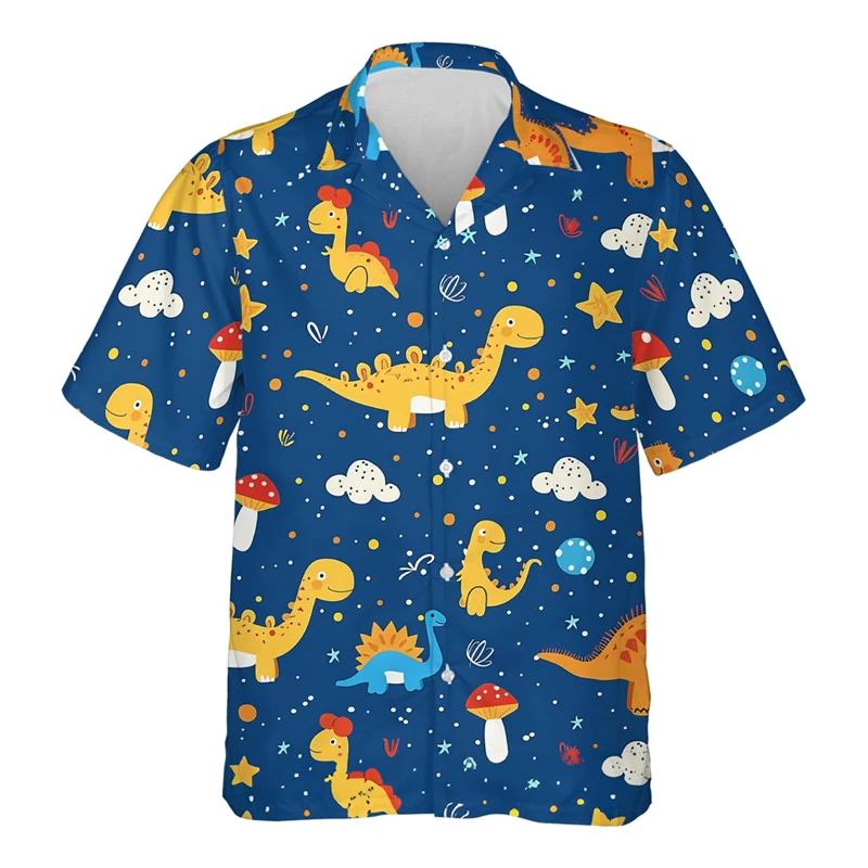 Cartoon Dinosaur 3D Printed Shirts For Men Clothes Cute Design Lapel Blouse Hip Hop Boy Streetwear Harajuku Surfing Short Sleeve 4