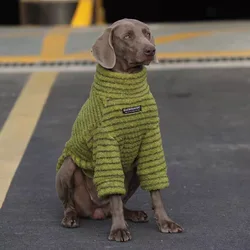 Cozy Stripe Fleece Dog Turtleneck Sweater - Winter Pullover Jumper - L (Green)