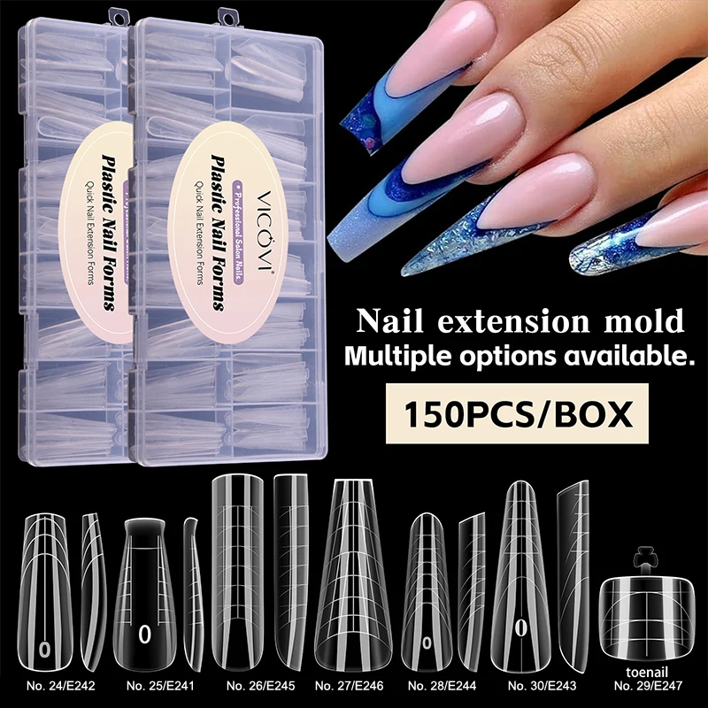 150Pcs/Box Dual Forms Nail Extension Molds - Square Coffin Almond False Nail Tips, UV Gel Quick Building Manicure DIY Tools