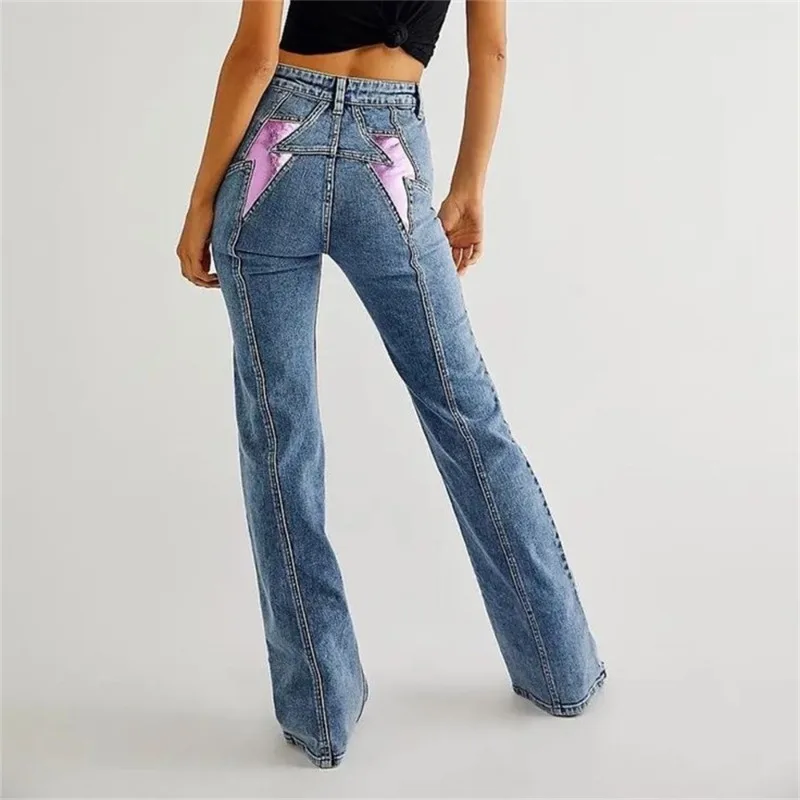 

Женские осенние новые однотонные Джинсы в стиле пэчворк с низкой талией, модные повседневные брюки, широкие штаны