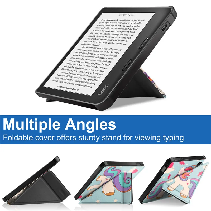para Funda Kobo Libra Libra2 Case 2023 Bonito Unicórnio Gato Pintado Magnético Inteligente Capa para Kobo Libra 2023 com Auto Sono Wake - Imagem 6