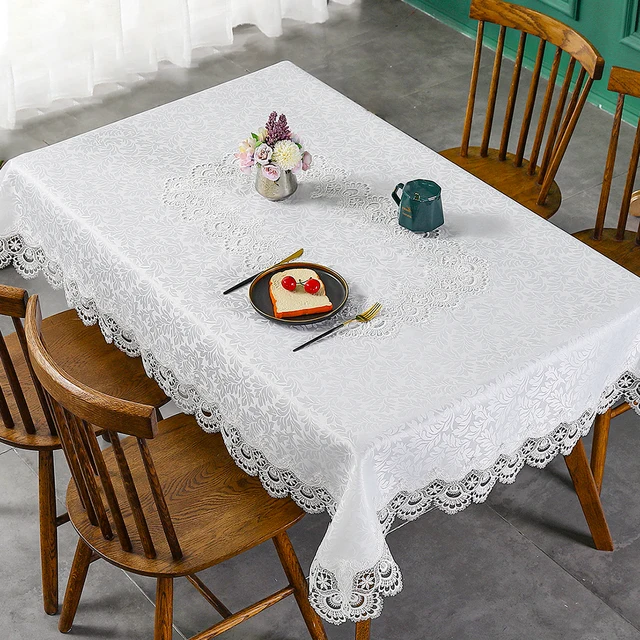 Battilo – nappe brodée en dentelle, rectangulaire, florale blanche, imperméable, pour Table à manger, fête de mariage, maison 5