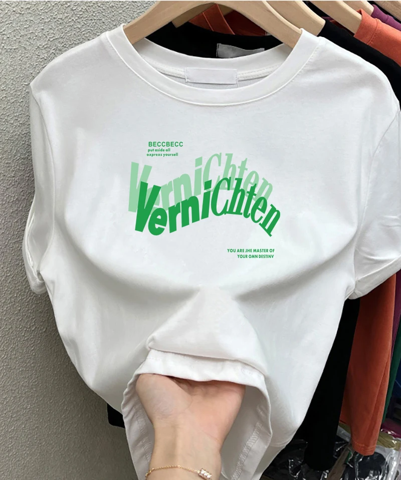 

American Style Plus Size M-4XL Slim T Shirt Cotton Printed O Neck Tshirt Short Sleeve Top 200lbs Women Summer Casual T Shirt