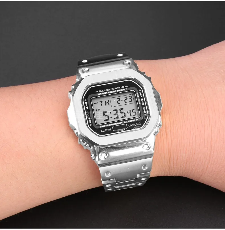 Für Casio G-SHOCK Metallgehäuse Armband Edelstahl Anzug DW5600/GW-M5610/5000 GW-B5600 Modifiziertes cooles goldenes schwarzes Armband – Detail 19