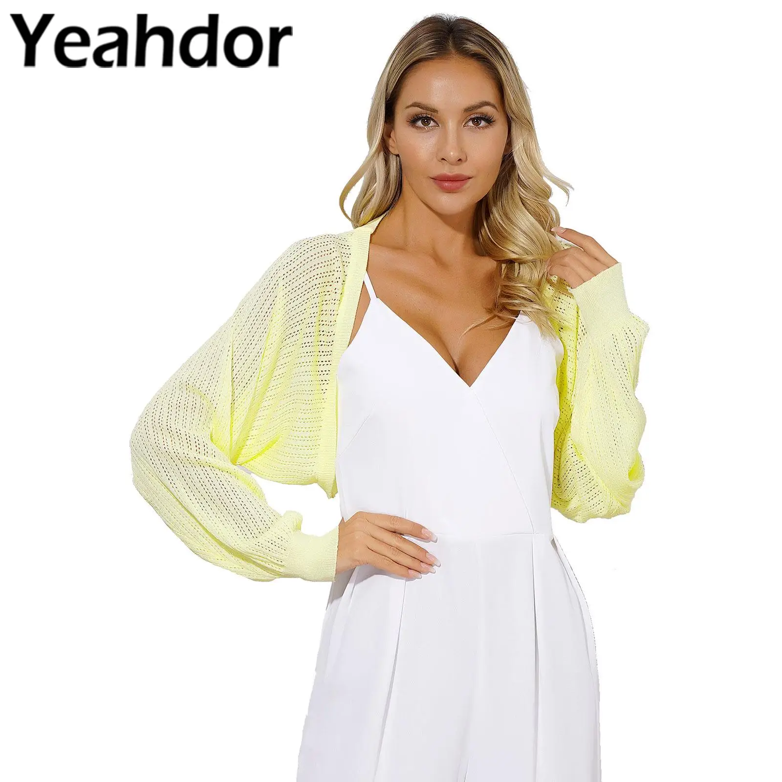 

Womens Hollow Out Knitted Cardigan Casual Evening Wraps Open Front Shrug Woman's Cropped Bolero for Beach Dresses Cover Ups