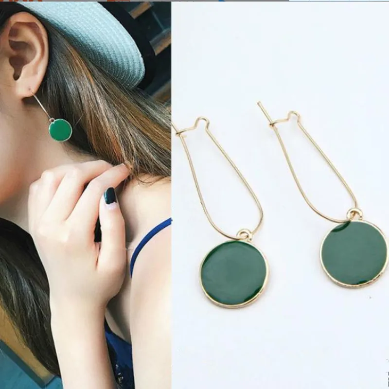 Simple Green Circle Small Fresh Girl Earrings Female Character Pendant Earrings pendant earrings