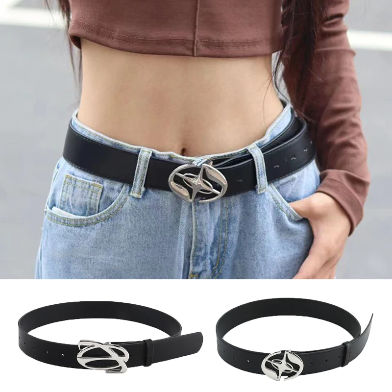 

Luxury Design Belt Letter Metal Women Snap Buckle Belts Vintage Pu Leather Punk Gothic Fashion Waistband Jeans Pants Decor Belt