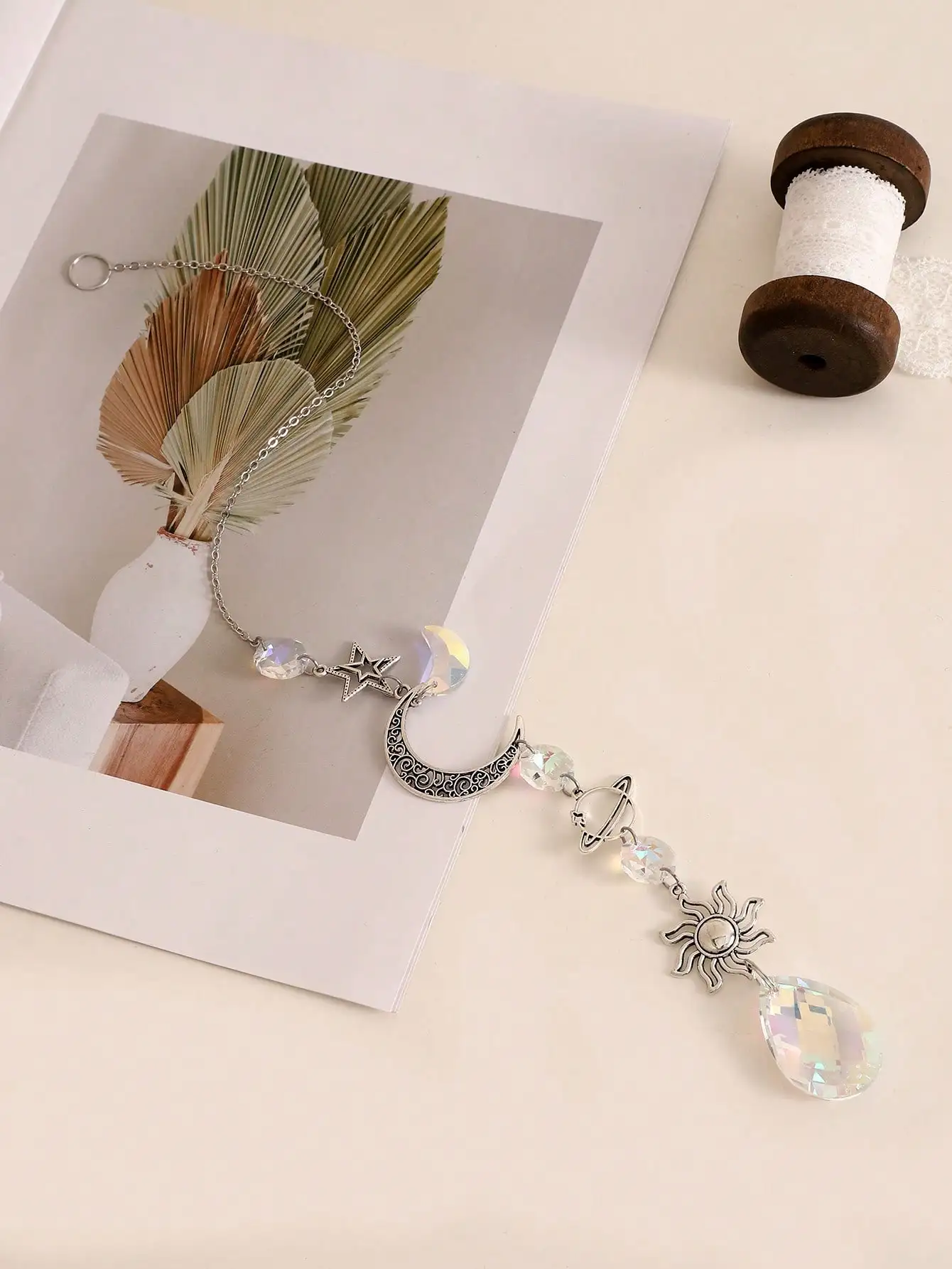 1pc suncatcher crystal wall hanging modern star moon sun planet design decoration suitable for living room home outdoor sun catcher crystal pendant sun catchers window ornament