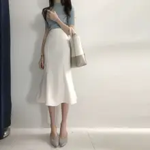 

2022 Spring Summer Women Fashion Office Lady Ruffles Skirt Solid Color High Waist Fishtail Flouncing Knee Length Skirts