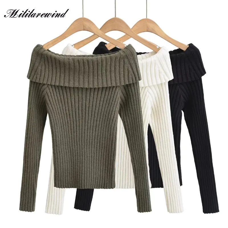 

American Street Strapless Sweater 2023 New Women's Clothing Sexy Hot Girl Large Lapel Pullover Simple Comfortable Pull Femme