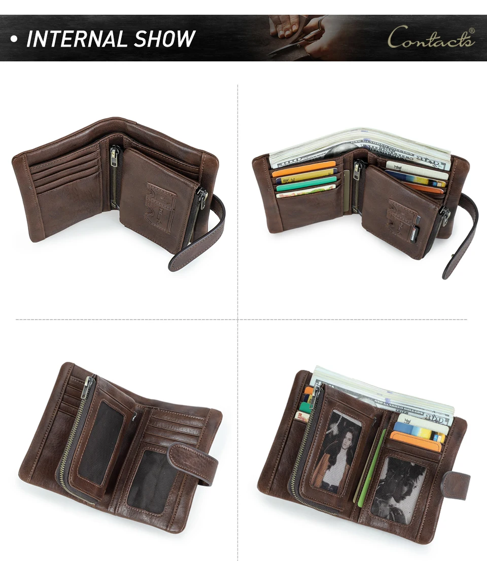 CONTACT'S Echtleder Herren-Geldbörsen RFID Vintage Senior Bankkartenhalter Münzbörsen Geldklammern Reise- und Business-Herrenbrieftaschen – Detail 10