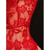 Sous-vêtements en dentelle à entrejambe ouvert pour femmes, soutien-gorge une pièce, culotte, Costumes érotiques sans entrejambe, costume de corps rouge chaud, perle, grande taille, string Sexy 4