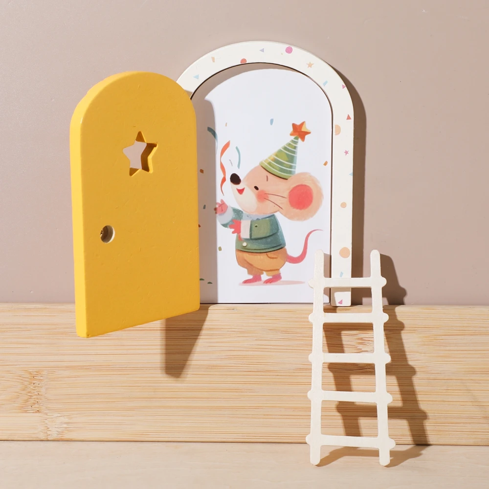 Cartoon Elf Tür Raumdekoration Puppenhaus Mini Home Dekorationen Holz Fee Elf Tür Märchen-Stil Dekoration Handwerk Ornamente – Detail 2