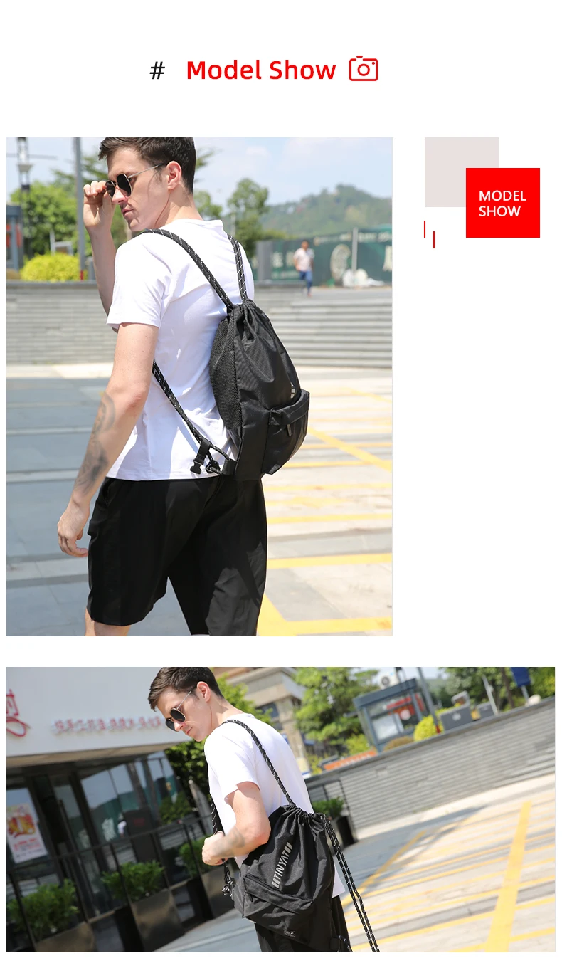 TINYAT Herren-Rucksack mit Kordelzug und verstellbaren Schultergurten, Sporttasche, leichte Polyester-Reisetasche für den täglichen Gebrauch – Detail 8