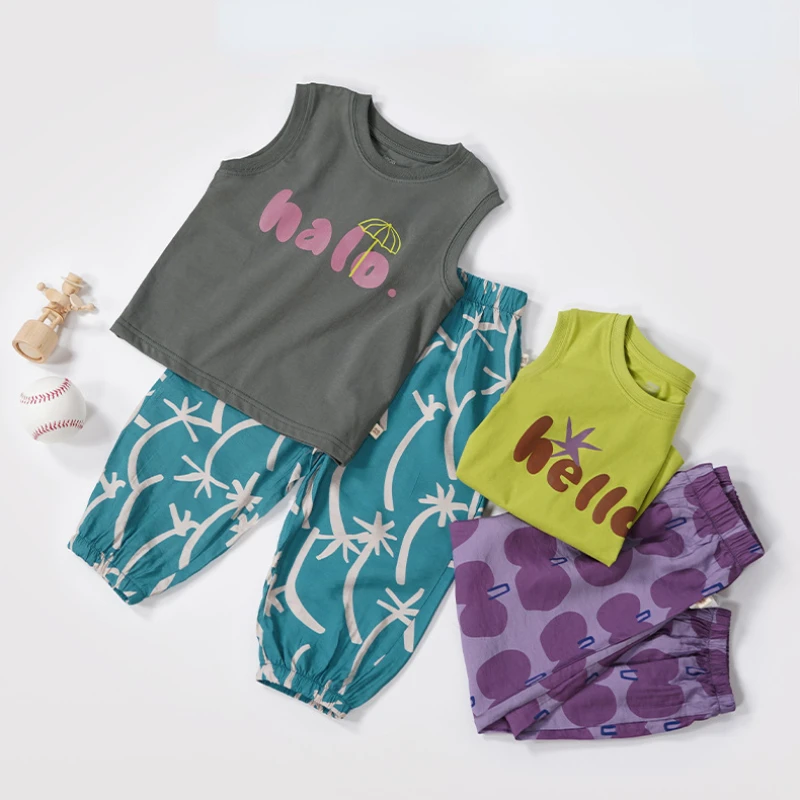 Summer Baby Girls Boys Cami Toddler Sleeveless Vest Kids Letter Printed Top Tees Children's Clothing Casual