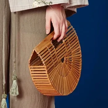 Borsa da donna in bambù Borsa da spiaggia alla moda da donna con manico superiore Borsa da donna estiva con borse vuote