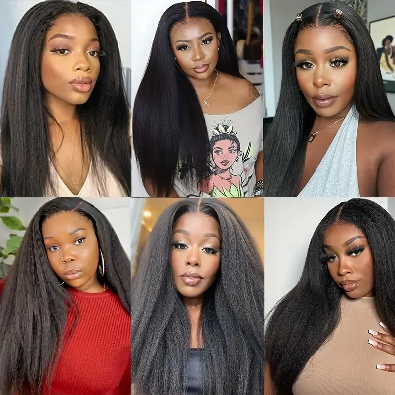 130% Density Kinky Straight Human Hair Wig For Women 13x4 4x4 HD Lace Front Wigs Human Hair Pre Plucked With Baby Hair images - 6